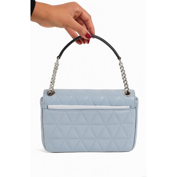 NWT Michael Kors Vivianne Medium Shoulder Flap Pale Blue Patent Leather Bag - Picture 4 of 6